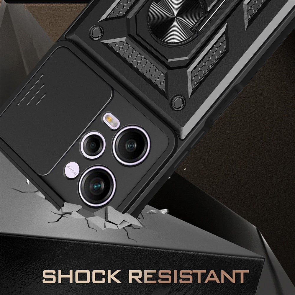 For Xiaomi Redmi Note 12 Pro 5G Kickstand PC + TPU Phone Case Slide Push Pull Camera Lens Protection Cover