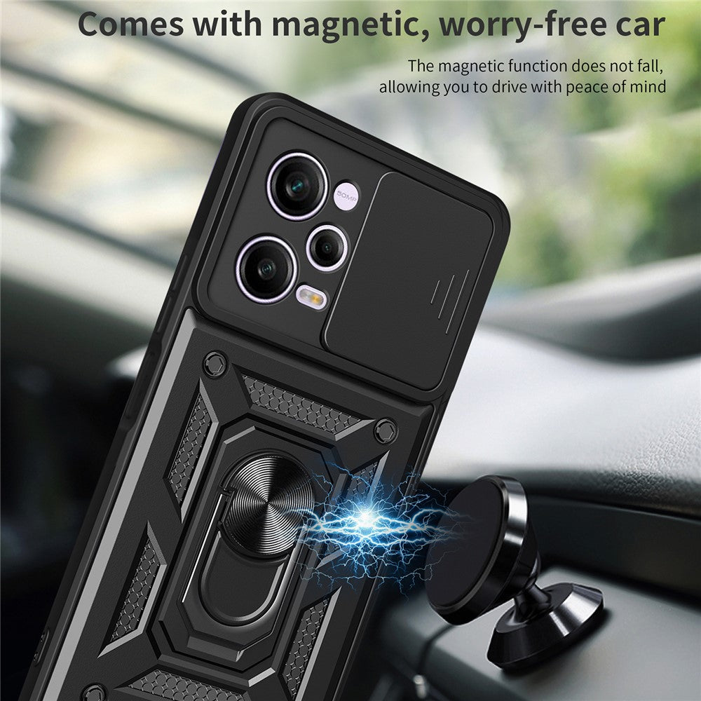 For Xiaomi Redmi Note 12 Pro 5G Kickstand PC + TPU Phone Case Slide Push Pull Camera Lens Protection Cover
