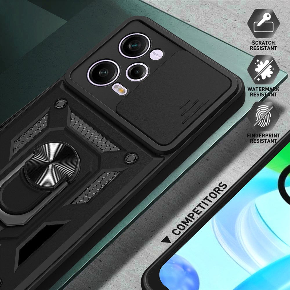 For Xiaomi Redmi Note 12 Pro 5G Kickstand PC + TPU Phone Case Slide Push Pull Camera Lens Protection Cover