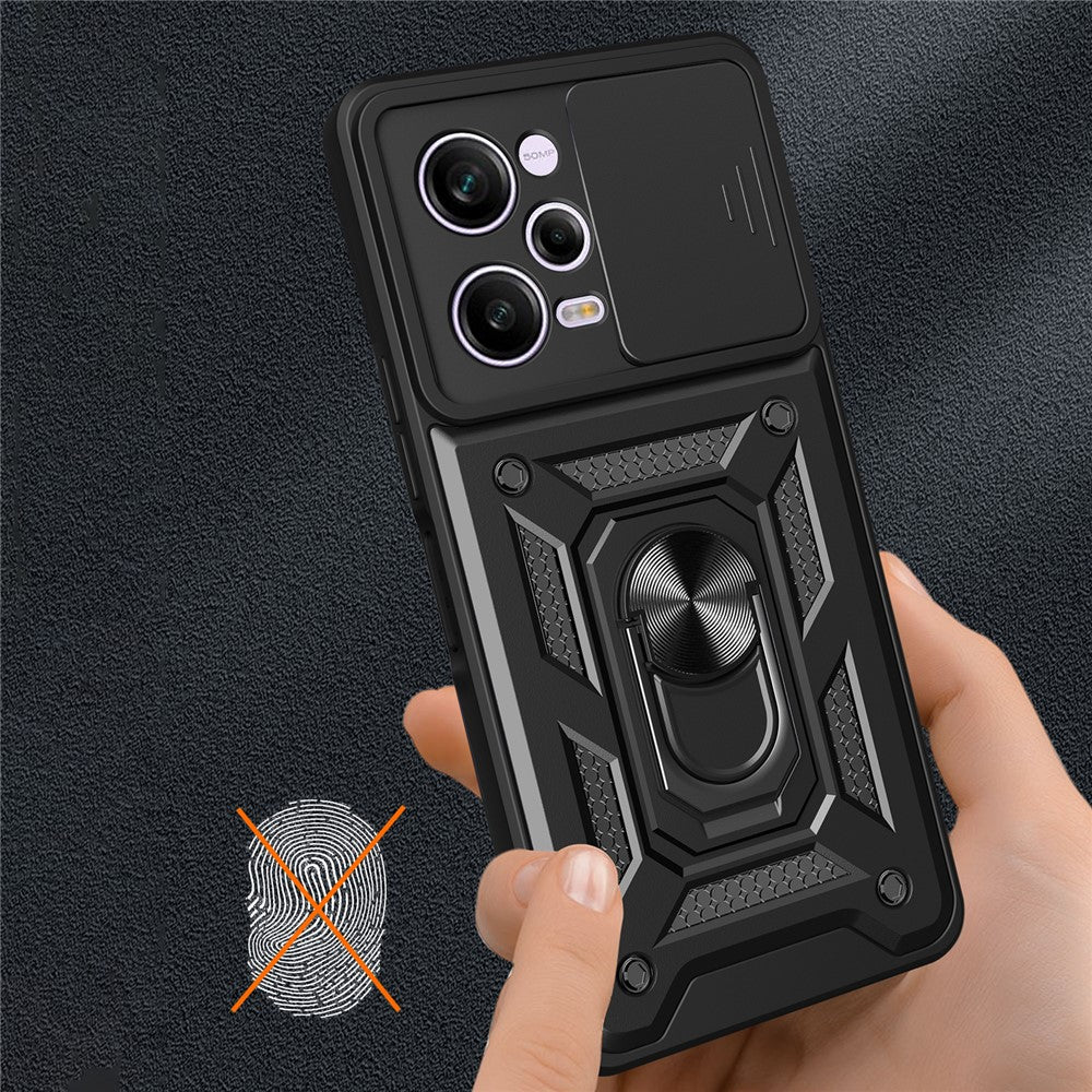 For Xiaomi Redmi Note 12 Pro 5G Kickstand PC + TPU Phone Case Slide Push Pull Camera Lens Protection Cover