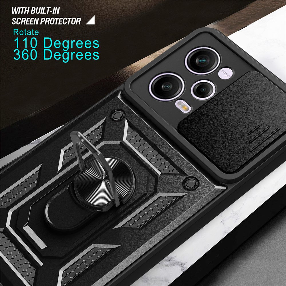 For Xiaomi Redmi Note 12 Pro 5G Kickstand PC + TPU Phone Case Slide Push Pull Camera Lens Protection Cover