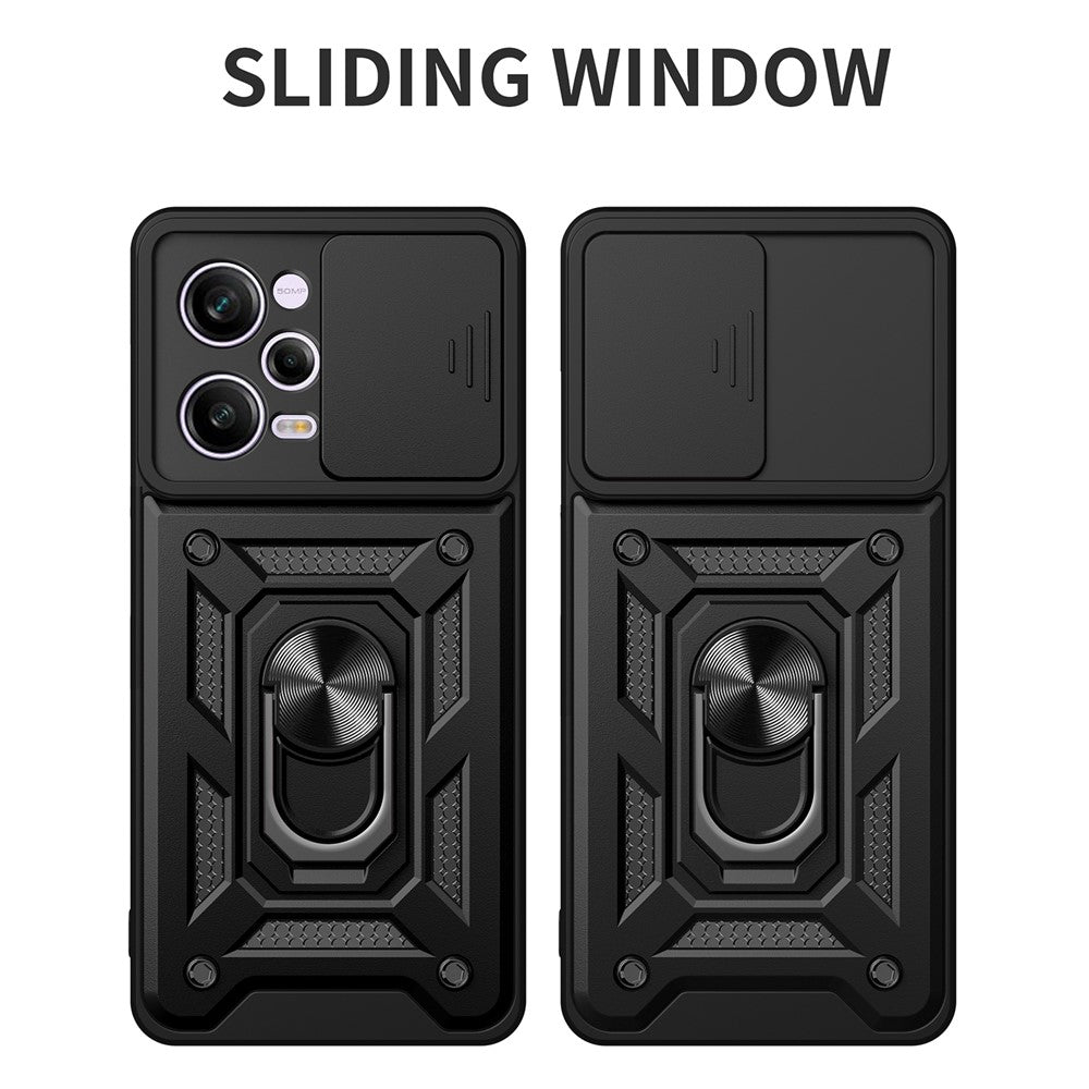 For Xiaomi Redmi Note 12 Pro 5G Kickstand PC + TPU Phone Case Slide Push Pull Camera Lens Protection Cover