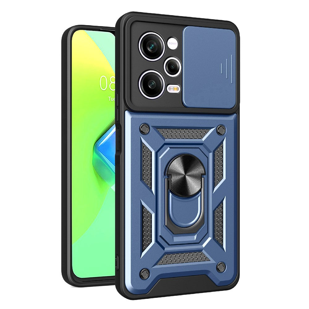 For Xiaomi Redmi Note 12 Pro 5G Kickstand PC + TPU Phone Case Slide Push Pull Camera Lens Protection Cover