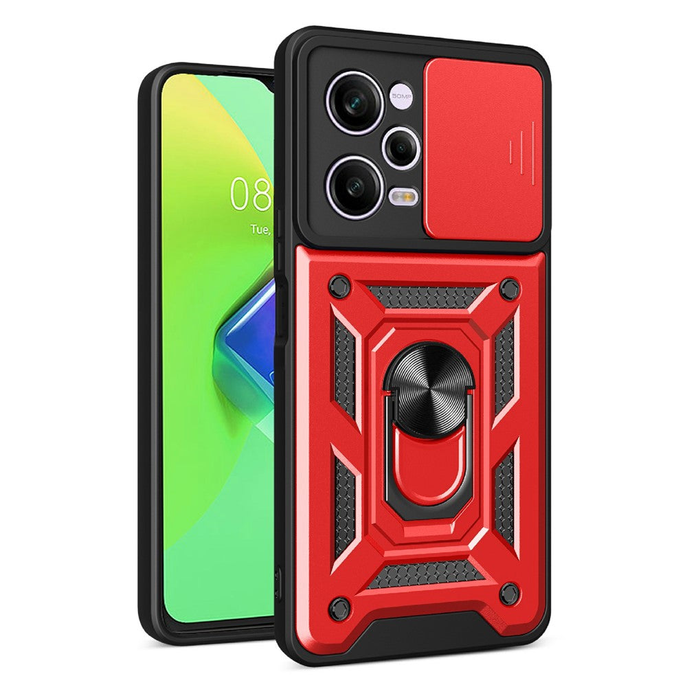 For Xiaomi Redmi Note 12 Pro 5G Kickstand PC + TPU Phone Case Slide Push Pull Camera Lens Protection Cover