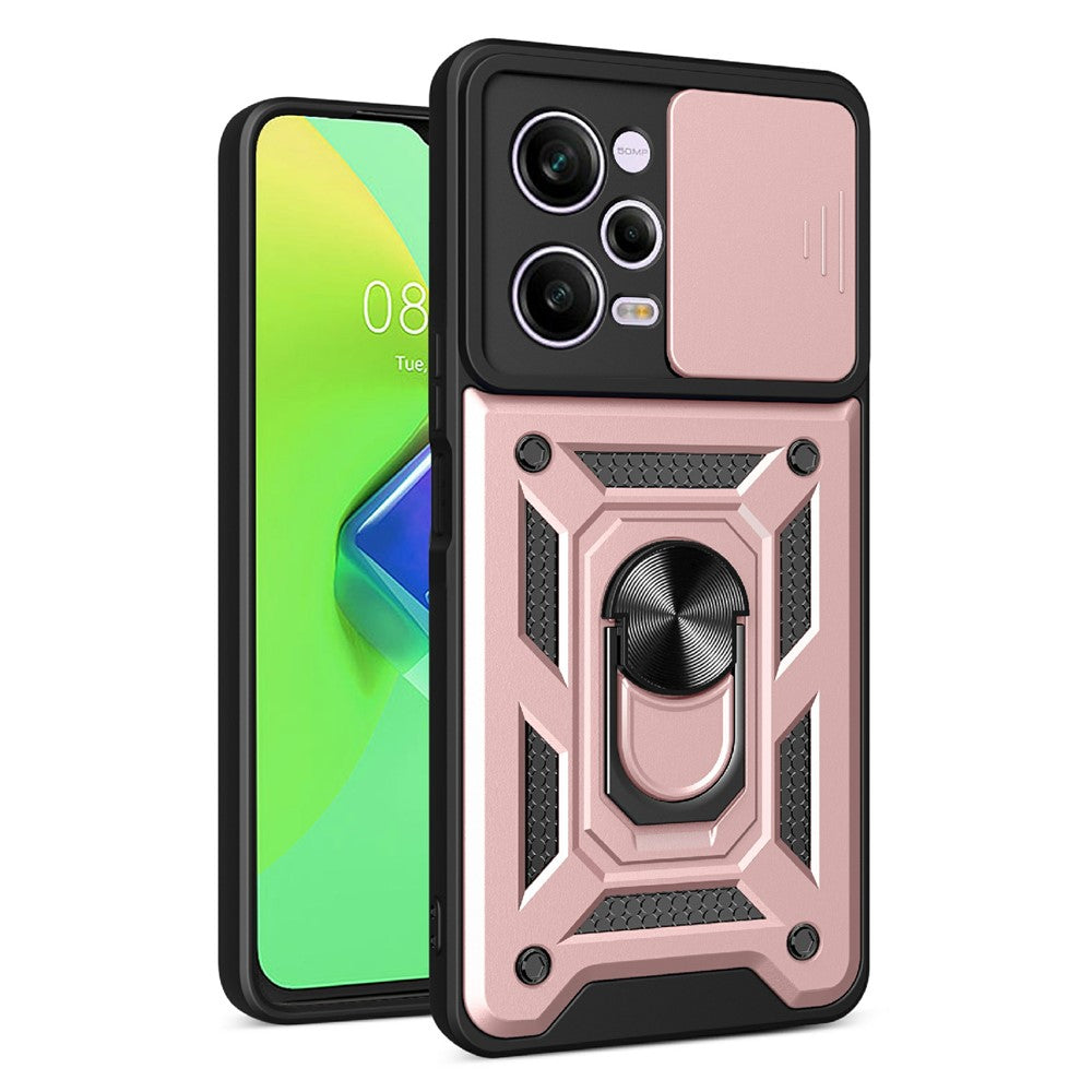For Xiaomi Redmi Note 12 Pro 5G Kickstand PC + TPU Phone Case Slide Push Pull Camera Lens Protection Cover