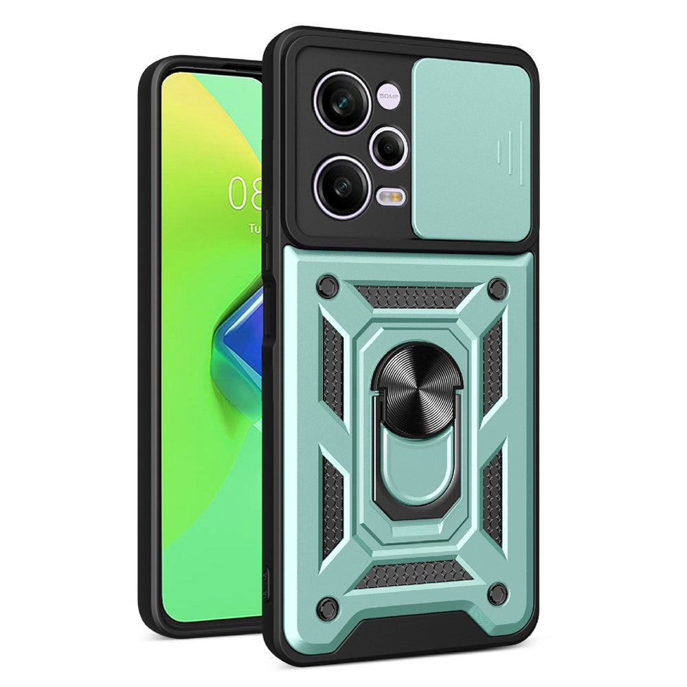 For Xiaomi Redmi Note 12 Pro 5G Kickstand PC + TPU Phone Case Slide Push Pull Camera Lens Protection Cover