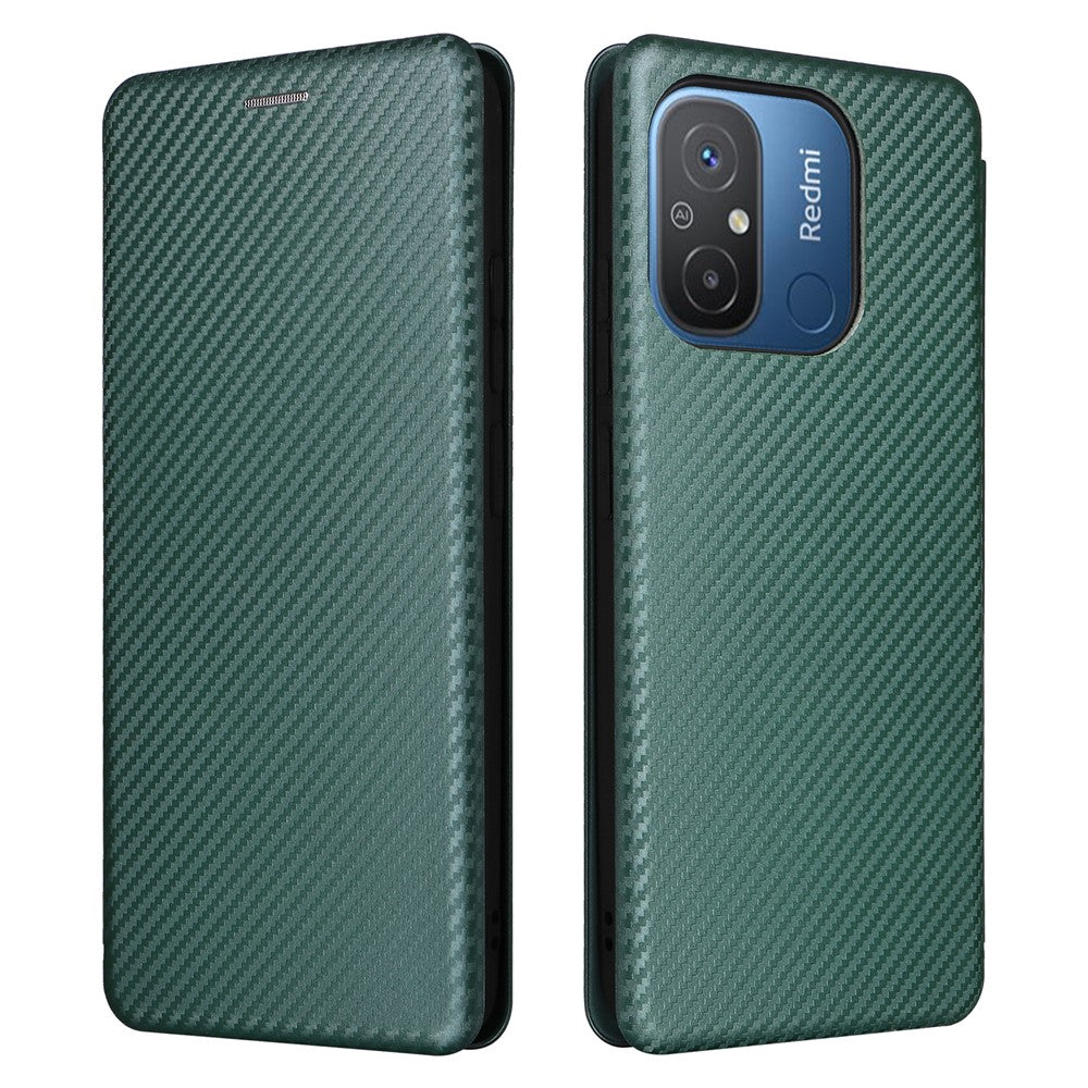 For Xiaomi Redmi 12C 4G Phone Case Card Holder Magnetic Auto-absorbed Carbon Fiber Texture Flip Leather Cover Stand