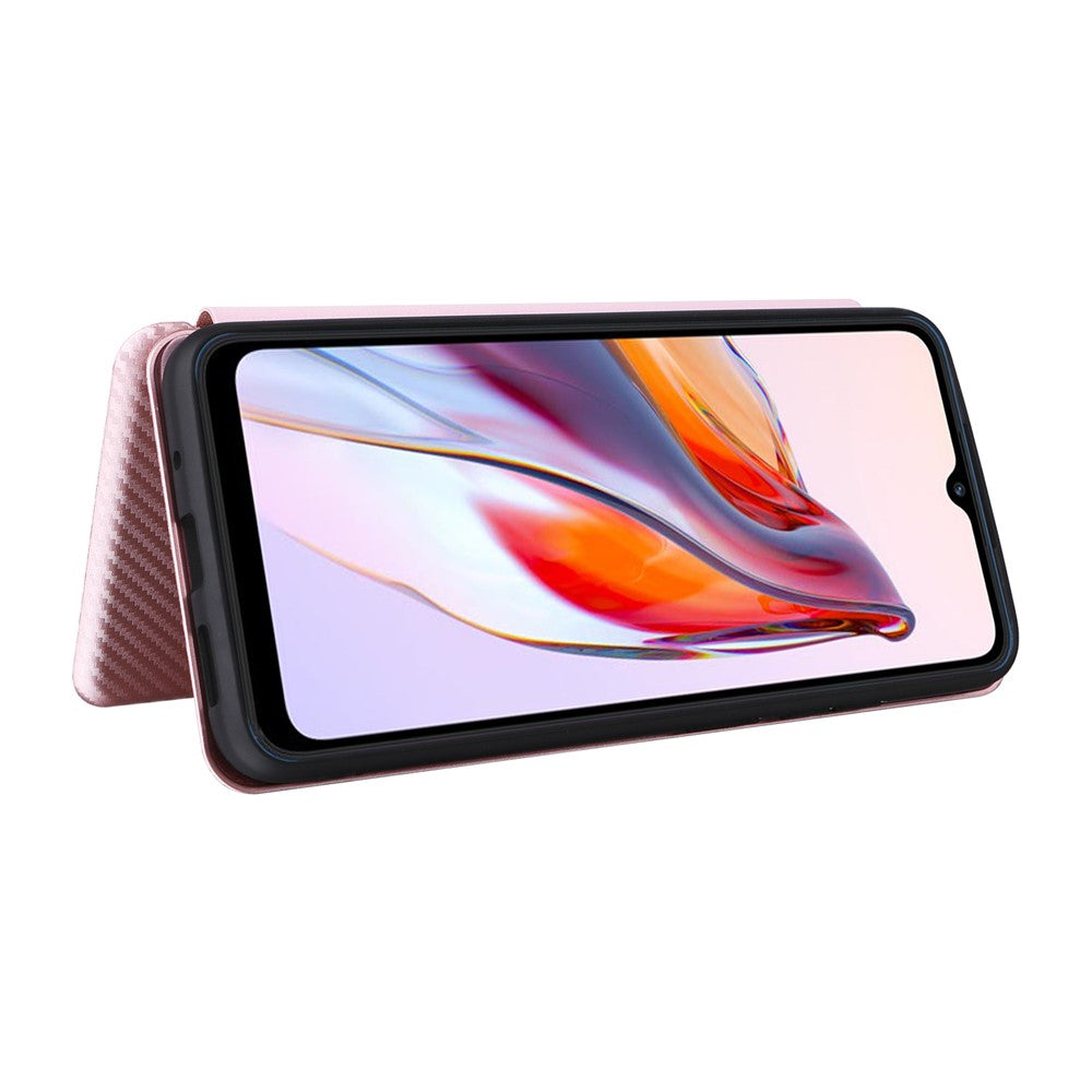 For Xiaomi Redmi 12C 4G Phone Case Card Holder Magnetic Auto-absorbed Carbon Fiber Texture Flip Leather Cover Stand