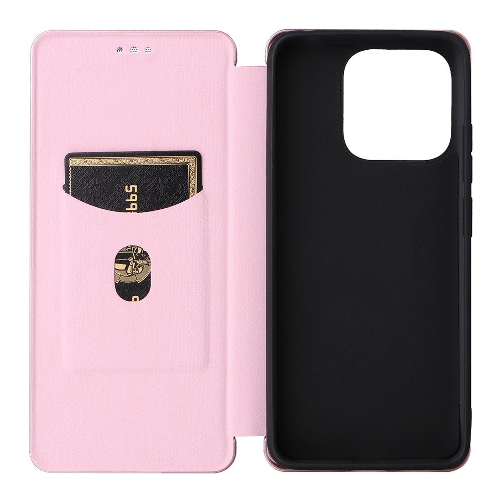 For Xiaomi Redmi 12C 4G Phone Case Card Holder Magnetic Auto-absorbed Carbon Fiber Texture Flip Leather Cover Stand
