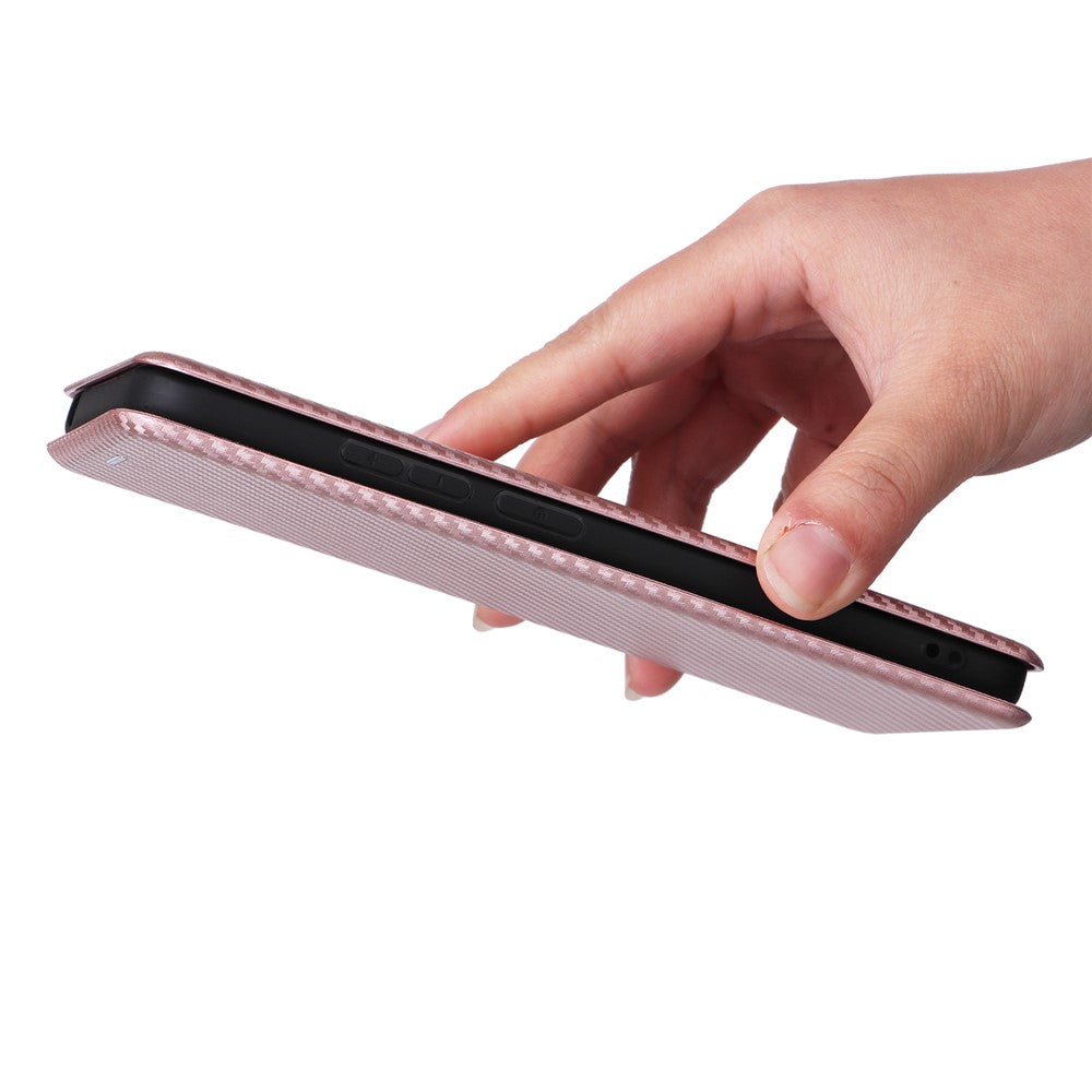 For Xiaomi Redmi 12C 4G Phone Case Card Holder Magnetic Auto-absorbed Carbon Fiber Texture Flip Leather Cover Stand