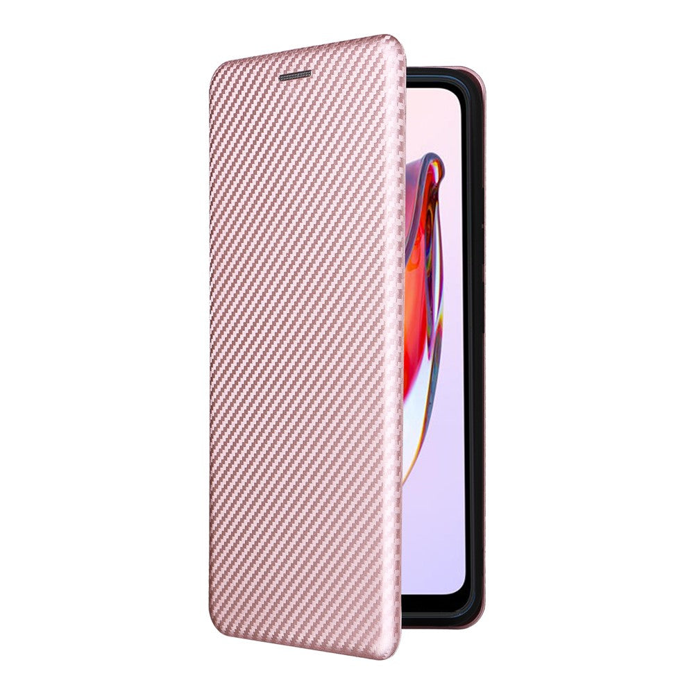 For Xiaomi Redmi 12C 4G Phone Case Card Holder Magnetic Auto-absorbed Carbon Fiber Texture Flip Leather Cover Stand