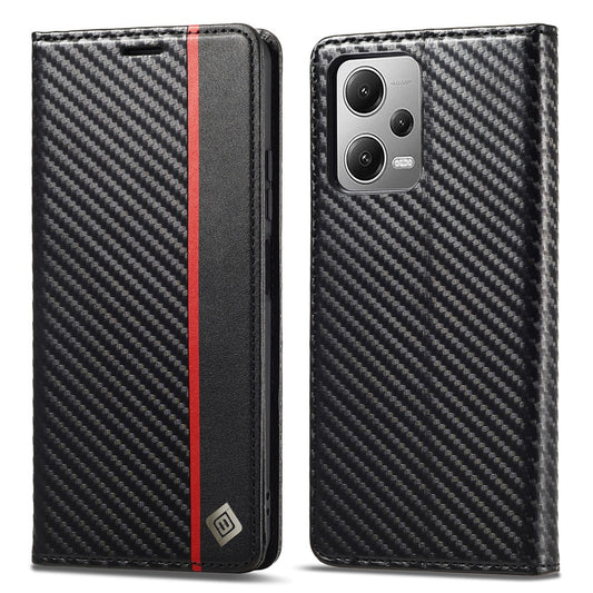 LC.IMEEKE For Xiaomi Poco X5 5G / Redmi Note 12 5G (Global) / (India) / (China) Carbon Fiber Texture Shockproof Phone Case Leather Stand Wallet Cover