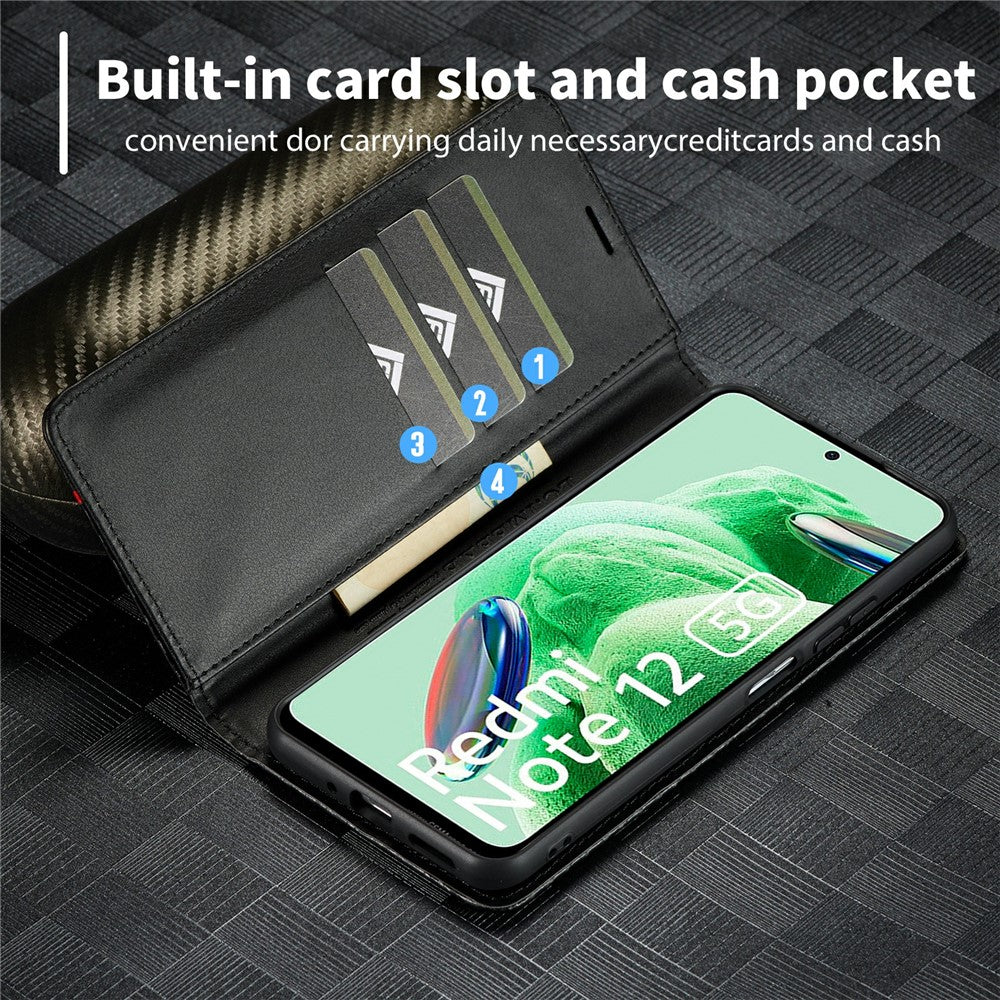 LC.IMEEKE For Xiaomi Poco X5 5G / Redmi Note 12 5G (Global) / (India) / (China) Carbon Fiber Texture Shockproof Phone Case Leather Stand Wallet Cover