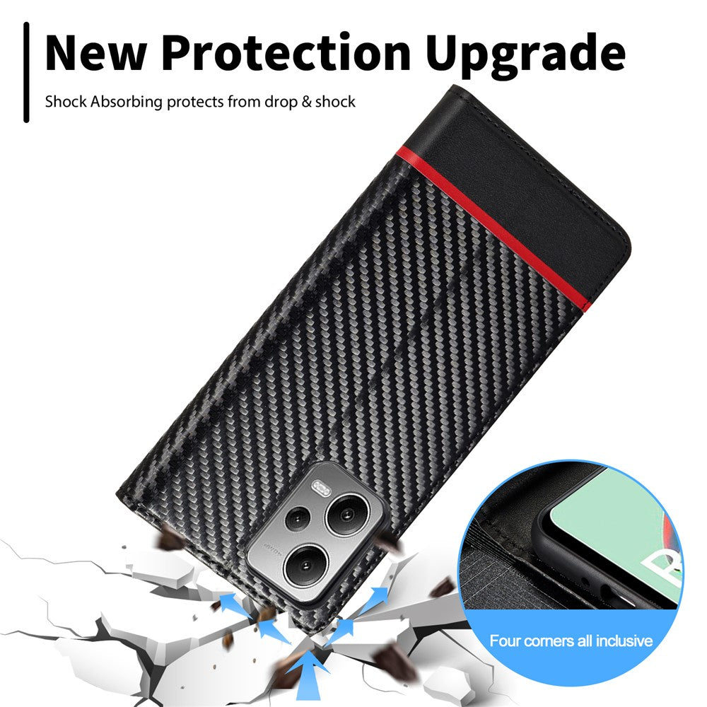 LC.IMEEKE For Xiaomi Poco X5 Pro 5G / Redmi Note 12 Pro 5G / Note 12 Pro Speed 5G Carbon Fiber Texture Leather Wallet Phone Case Anti-drop Stand Cover