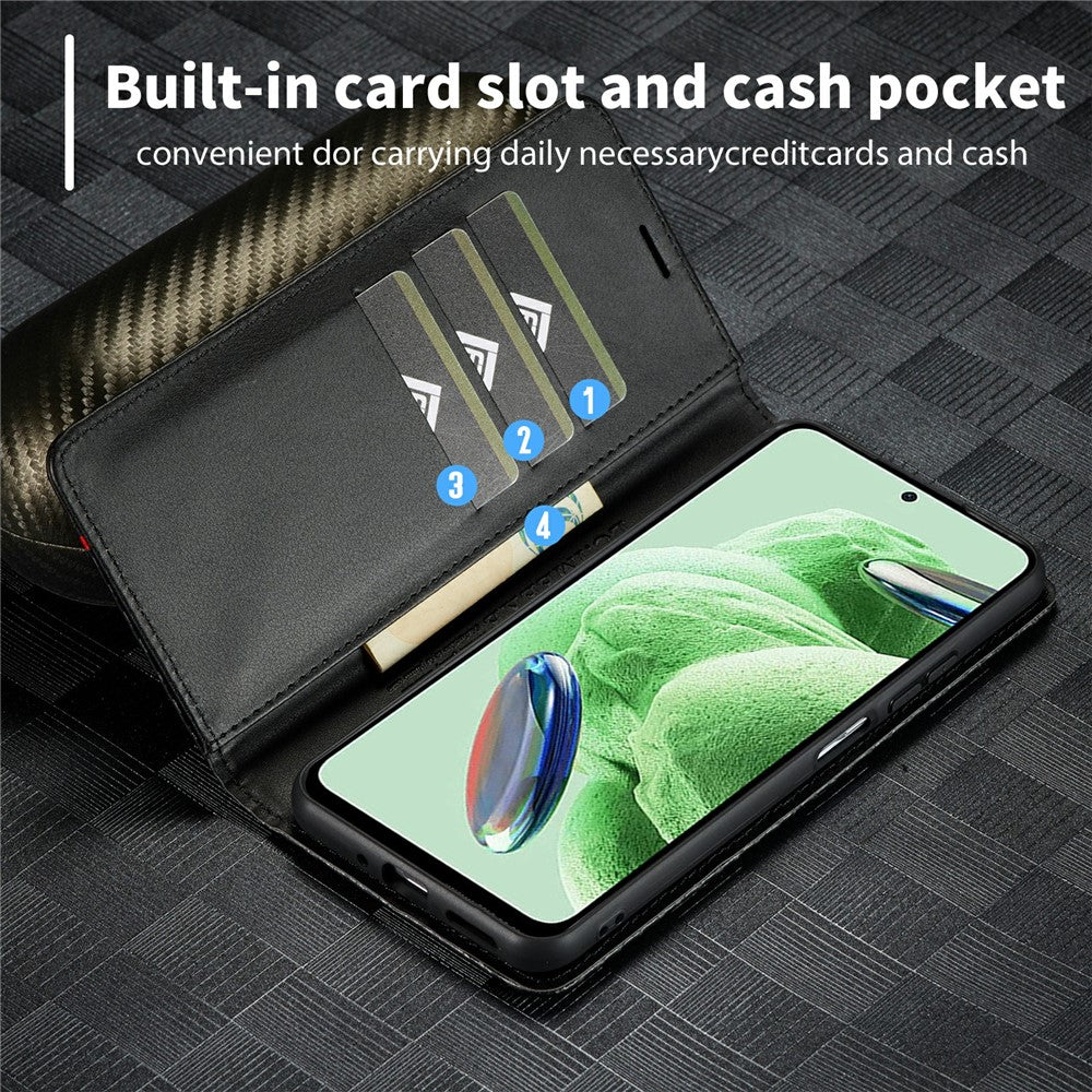 LC.IMEEKE For Xiaomi Poco X5 Pro 5G / Redmi Note 12 Pro 5G / Note 12 Pro Speed 5G Carbon Fiber Texture Leather Wallet Phone Case Anti-drop Stand Cover