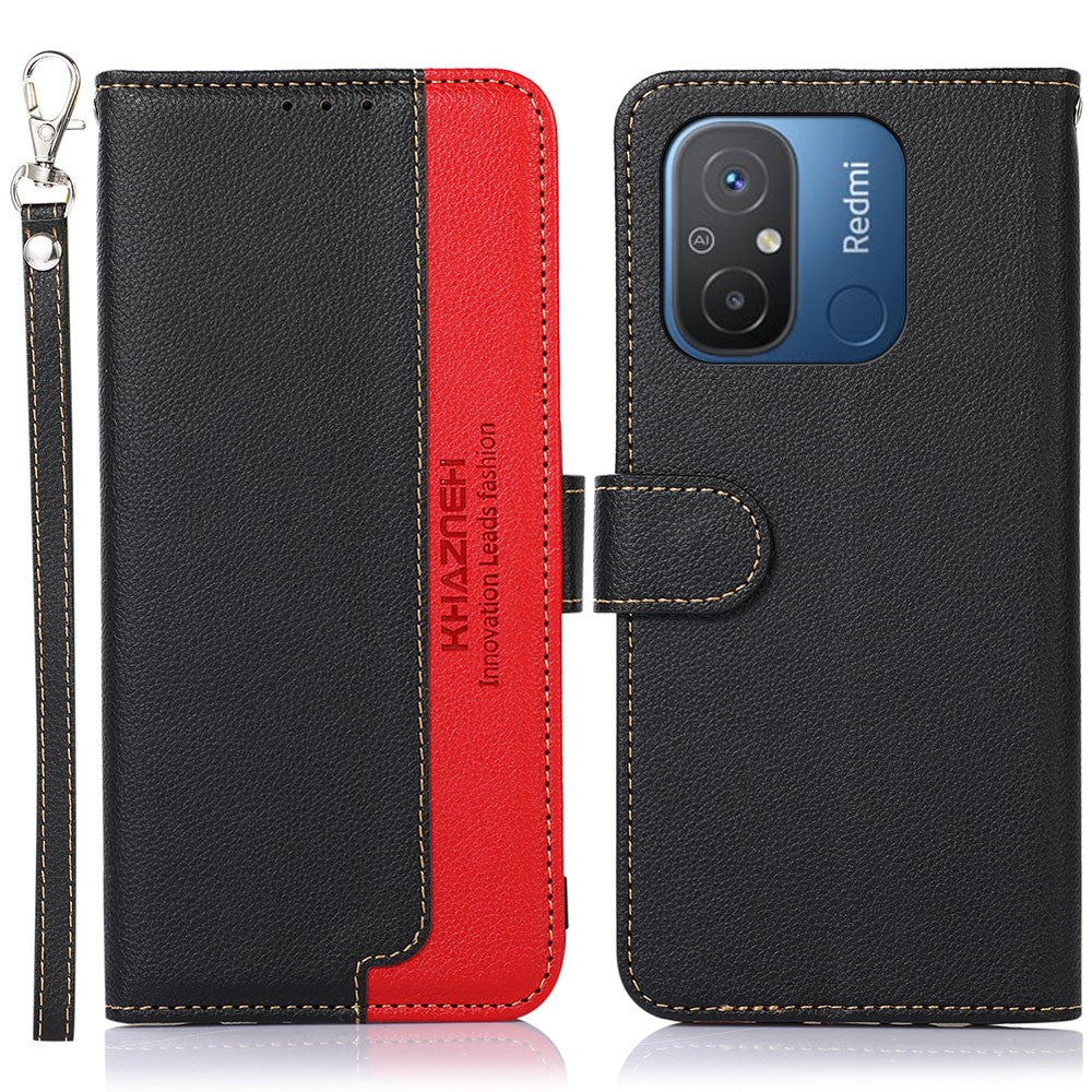 KHAZNEH For Xiaomi Poco C55 4G / Redmi 11A 4G / 12C 4G RFID Blocking Stand Wallet Case PU Leather Litchi Texture Cover
