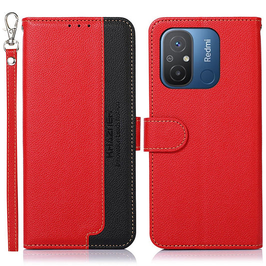 Xiaomi Redmi 11A 4G / Xiaomi Redmi 12C 4G / Xiaomi Poco C55 4G Handyhülle – KHAZNEH Redmi 11A 4G / 12C 4G RFID-blockierende Standfunktion-Brieftaschenhülle aus PU-Leder mit Litschi-Textur