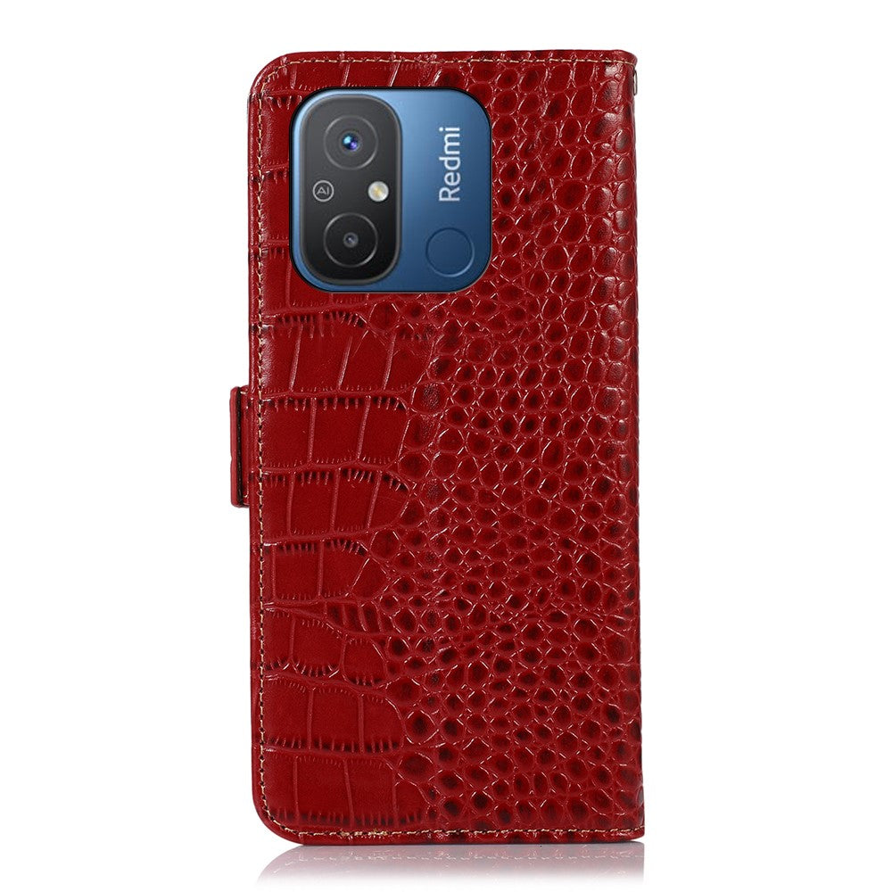 RFID Blocking Case for Xiaomi Redmi 12C 4G / 11A 4G Genuine Cowhide Leather Stand Wallet Cell Phone Cover