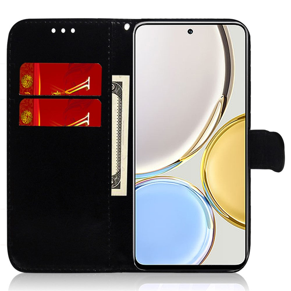 For Honor 70 5G PU Leather Dazzling Flower Pattern Shockproof Phone Case Stand Wallet with Strap