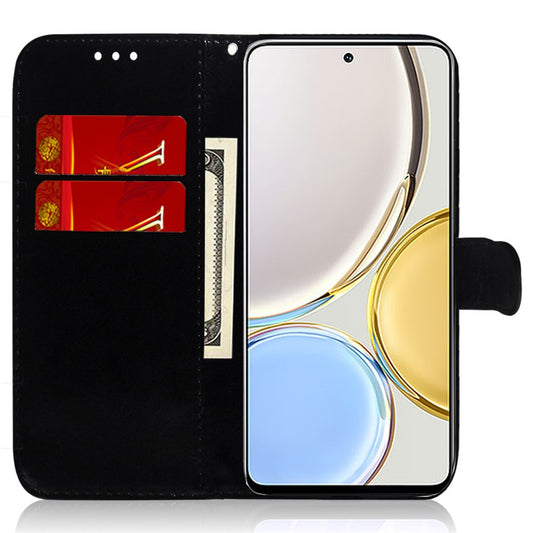 Honor 70 5G Handyhülle – PU-Leder mit schillerndem Blumenmuster, stoßfeste mit Ständer und Riemen