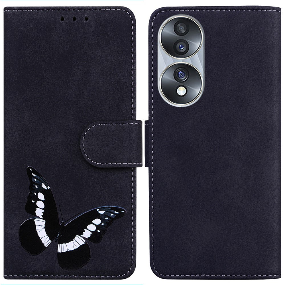 For Honor 70 5G PU Leather Wallet Phone Case Butterfly Pattern TPU Interior Stand Cover