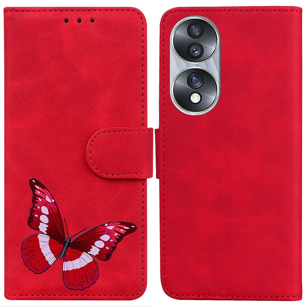 For Honor 70 5G PU Leather Wallet Phone Case Butterfly Pattern TPU Interior Stand Cover