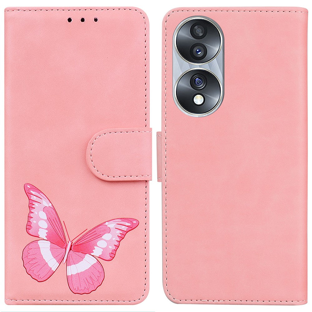 For Honor 70 5G PU Leather Wallet Phone Case Butterfly Pattern TPU Interior Stand Cover