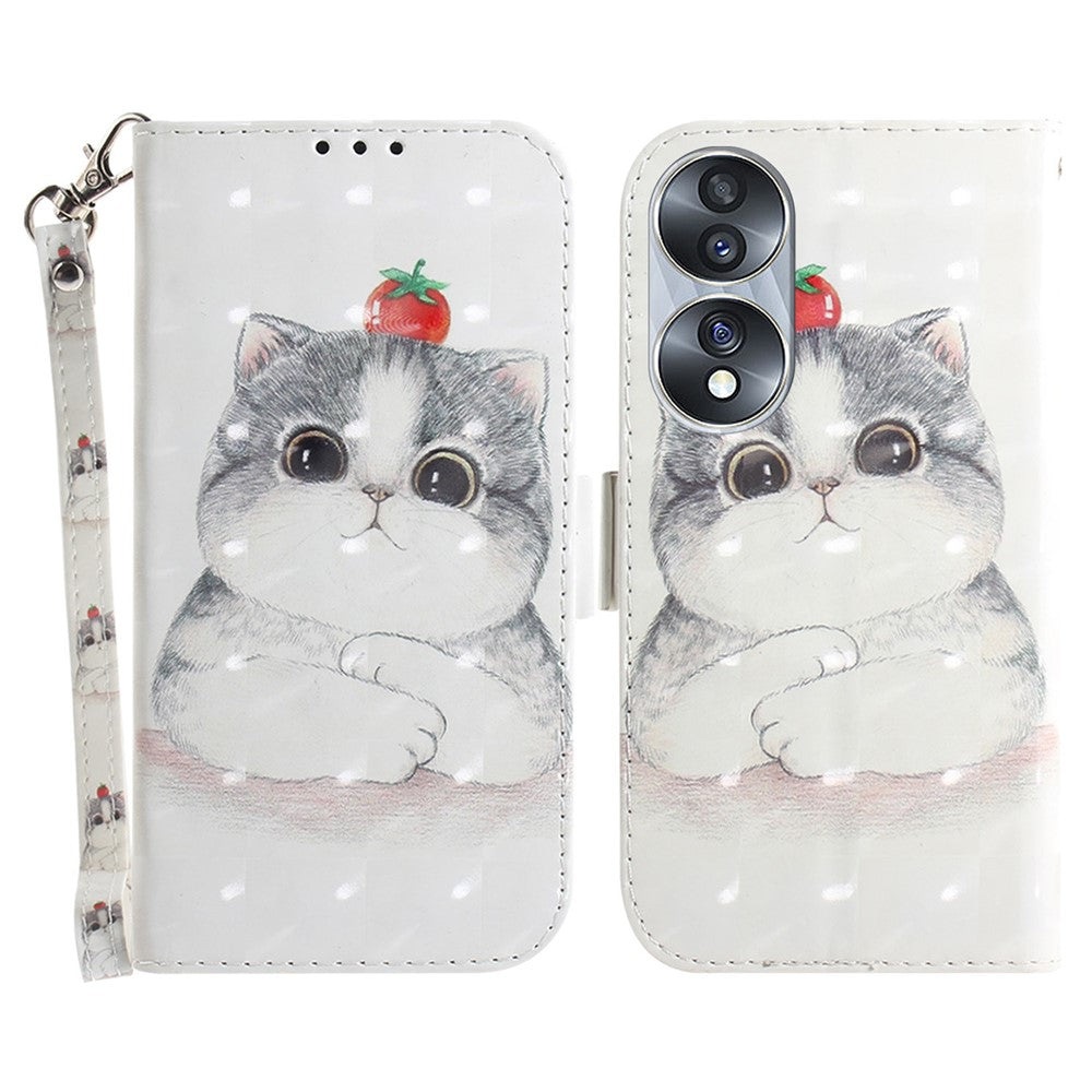For Honor 70 5G PU Leather Phone Case Stand Wallet Anti-fall Cell Phone Cover with Strap