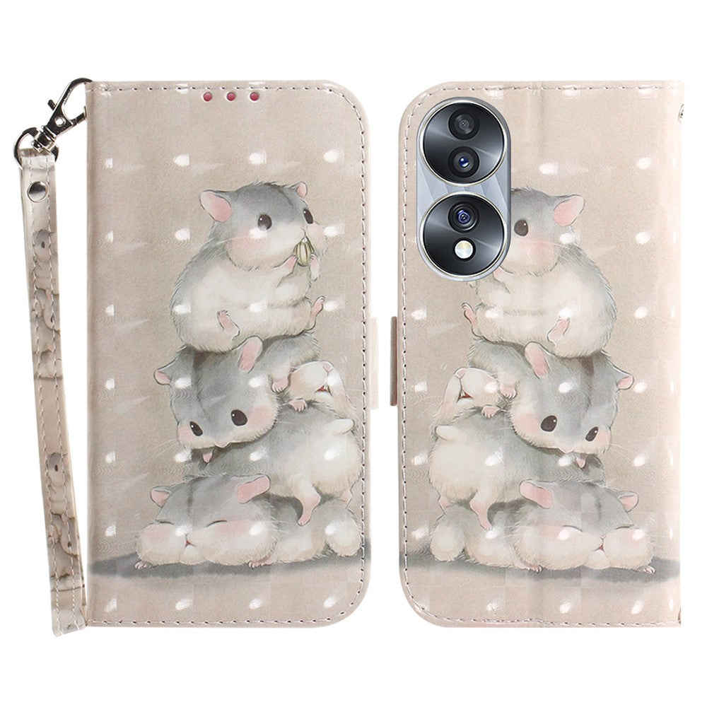 For Honor 70 5G PU Leather Phone Case Stand Wallet Anti-fall Cell Phone Cover with Strap