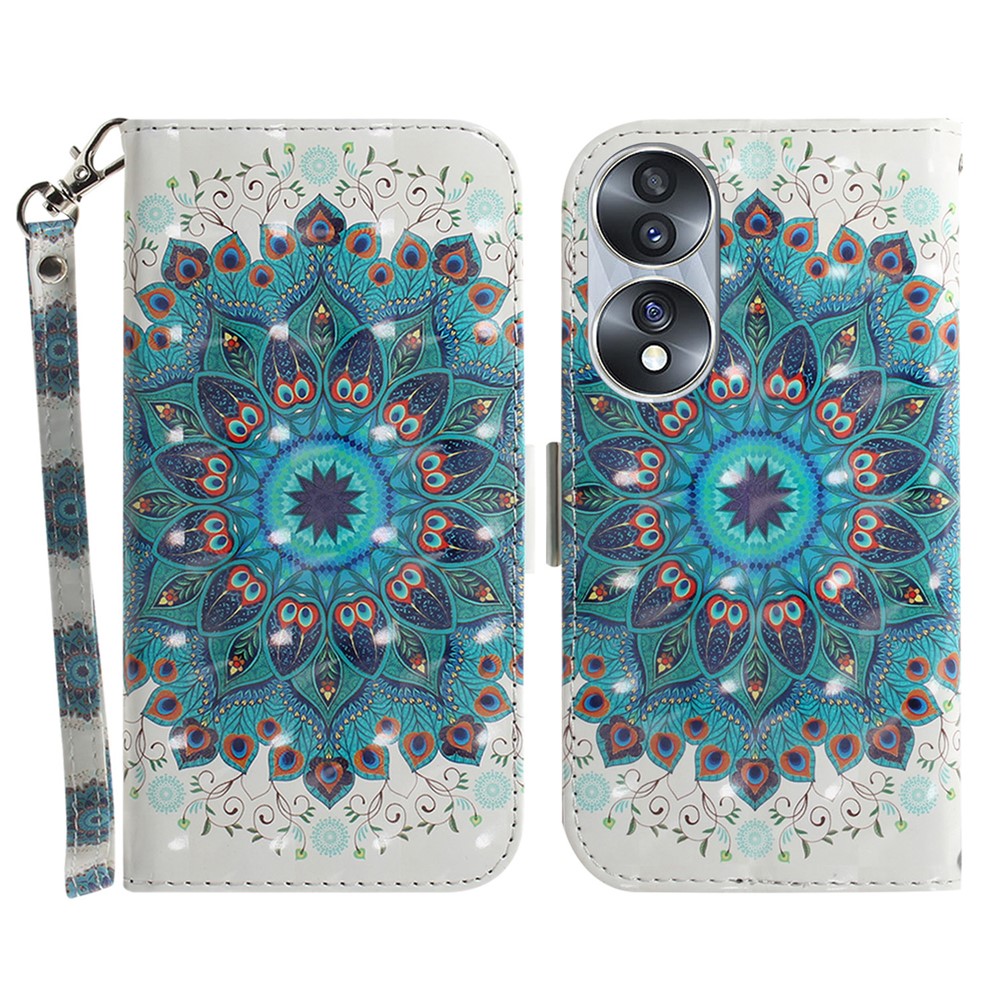 For Honor 70 5G PU Leather Phone Case Stand Wallet Anti-fall Cell Phone Cover with Strap