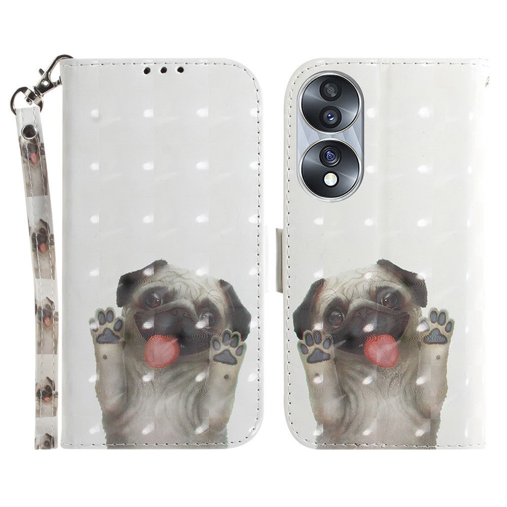 For Honor 70 5G PU Leather Phone Case Stand Wallet Anti-fall Cell Phone Cover with Strap