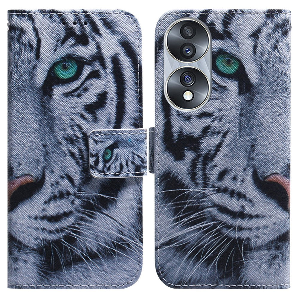 For Honor 70 5G Pattern Printing PU Leather Wallet Cover Magnetic Clasp Phone Stand Case
