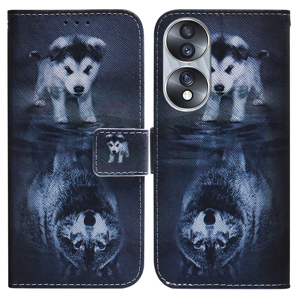 For Honor 70 5G Pattern Printing PU Leather Wallet Cover Magnetic Clasp Phone Stand Case