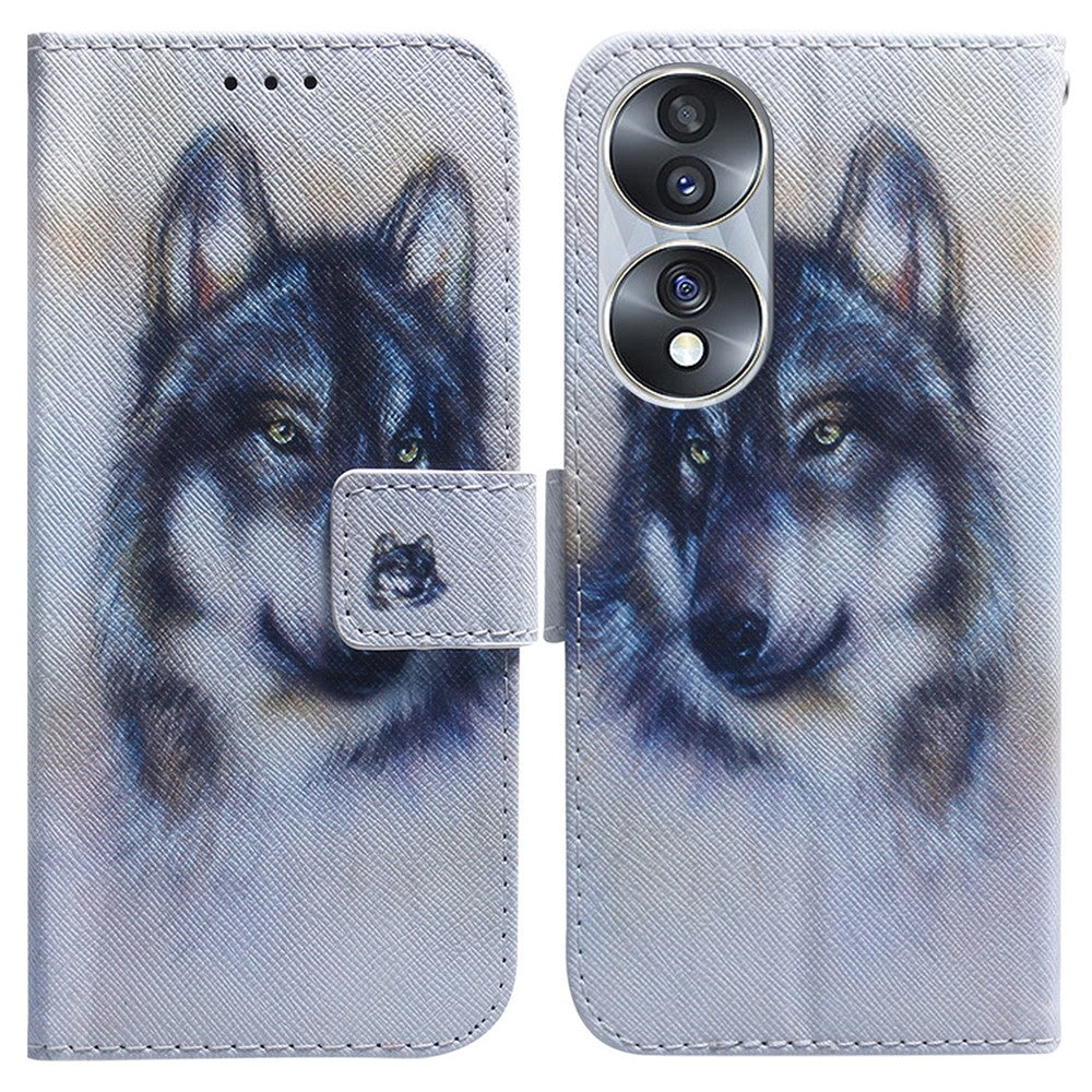 For Honor 70 5G Pattern Printing PU Leather Wallet Cover Magnetic Clasp Phone Stand Case