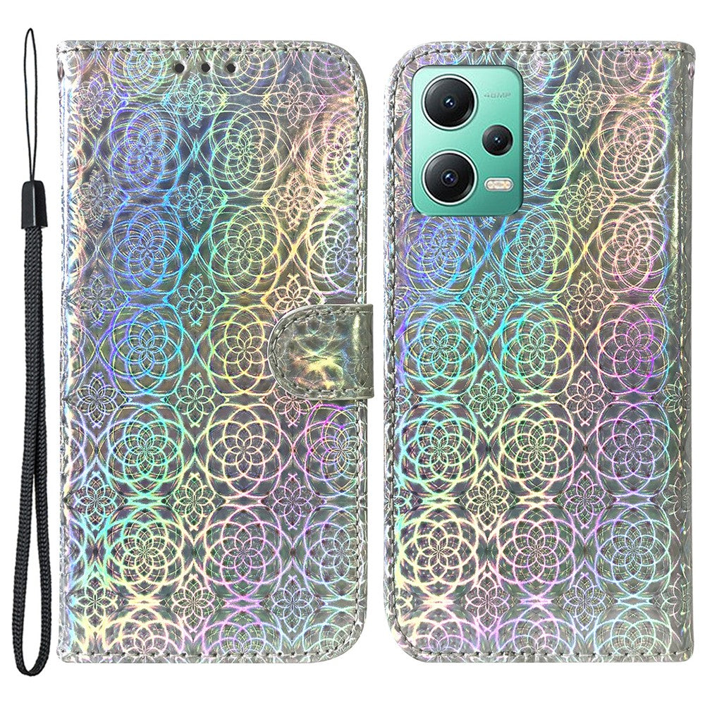 Anti-drop PU Leather Phone Case For Xiaomi Poco X5 5G / Redmi Note 12 5G (Global) / (India) / (China) , Dazzling Flower Pattern Cover