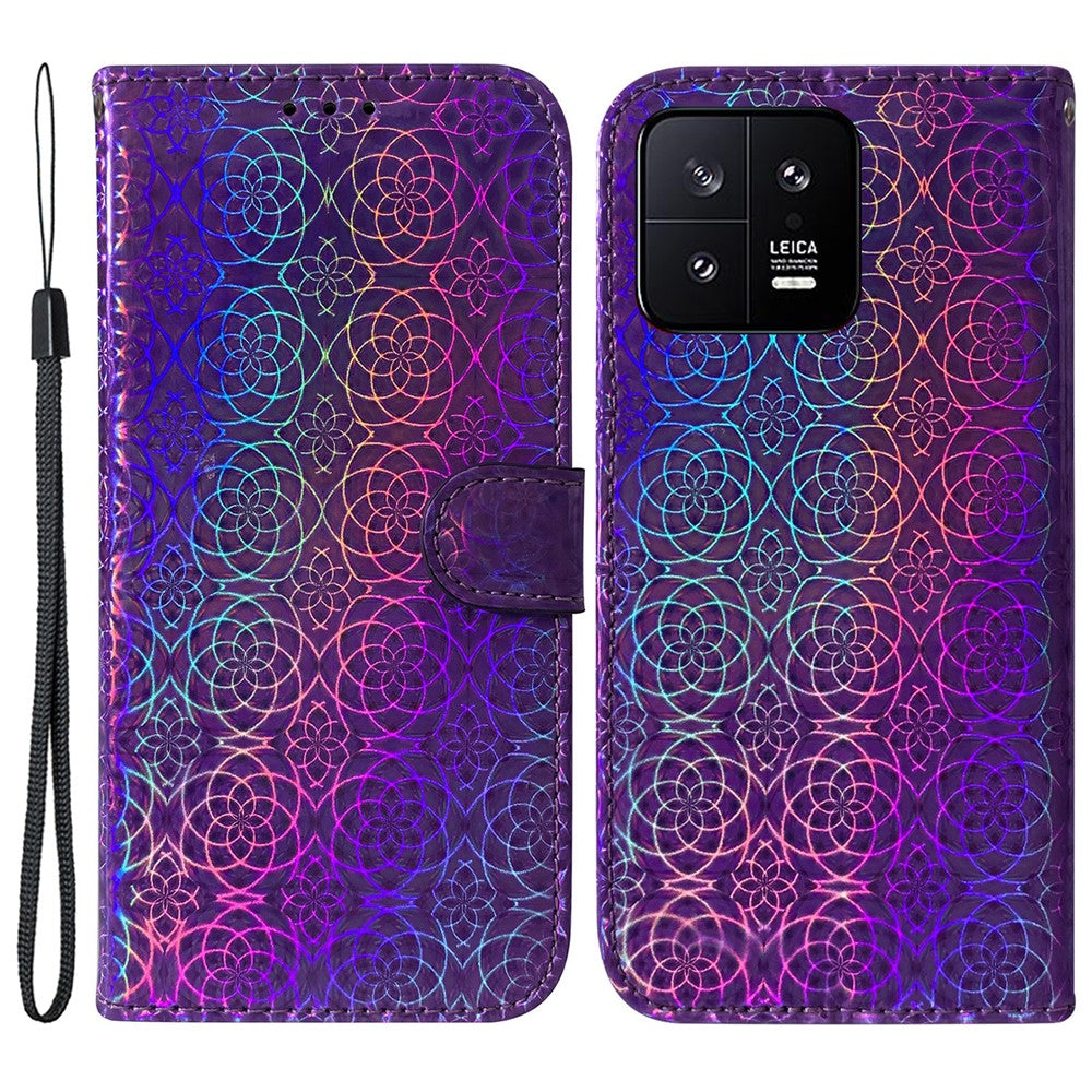 For Xiaomi 13 5G Dazzling Flower Pattern PU Leather Shockproof Phone Case with Stand Wallet