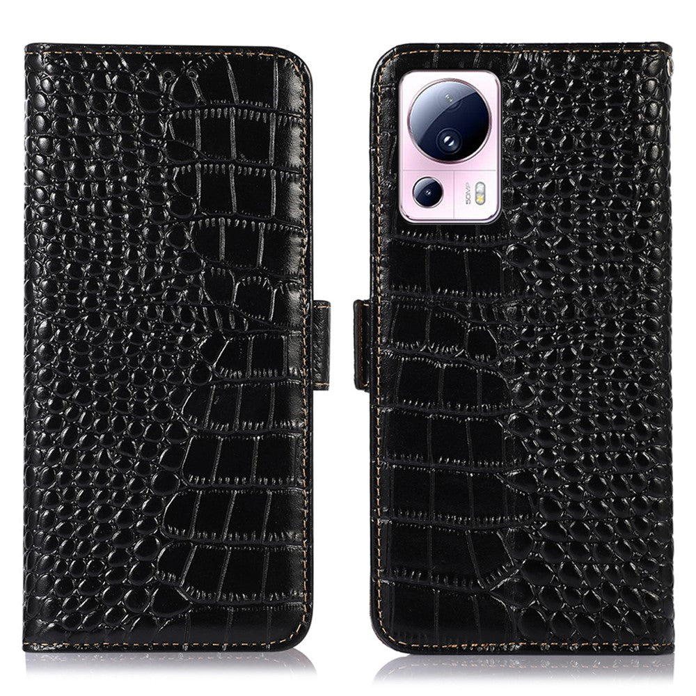 Phone Wallet Case for Xiaomi 13 Lite / Civi 2 5G RFID Blocking Stand Genuine Cowhide Leather Phone Cover