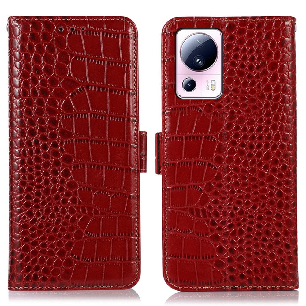 Phone Wallet Case for Xiaomi 13 Lite / Civi 2 5G RFID Blocking Stand Genuine Cowhide Leather Phone Cover