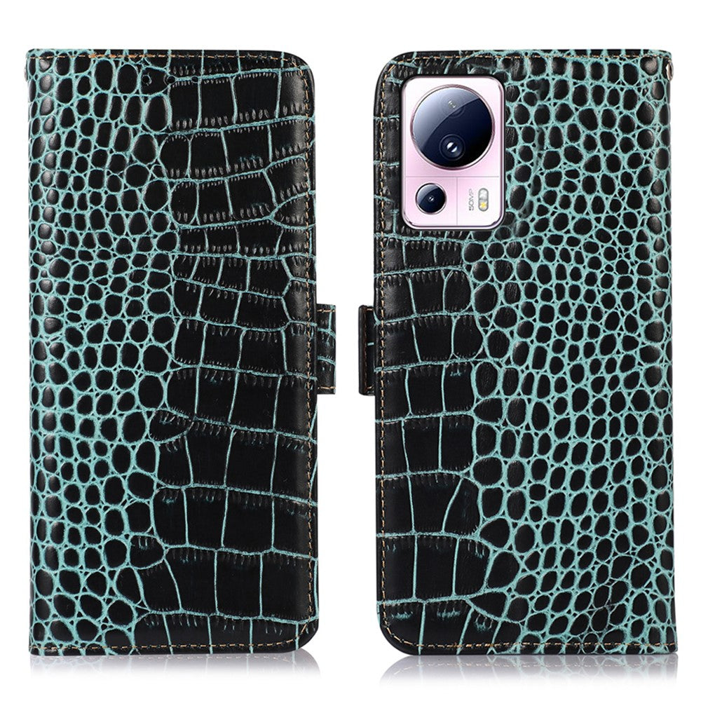 Phone Wallet Case for Xiaomi 13 Lite / Civi 2 5G RFID Blocking Stand Genuine Cowhide Leather Phone Cover