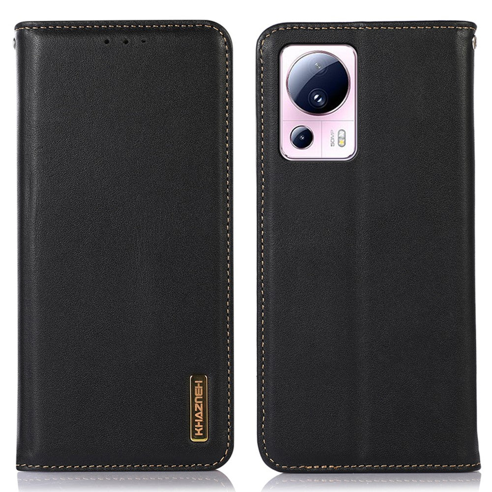 KHAZNEH for Xiaomi 13 Lite / Civi 2 5G Phone Wallet Case RFID Blocking Stand Genuine Cowhide Leather Phone Cover