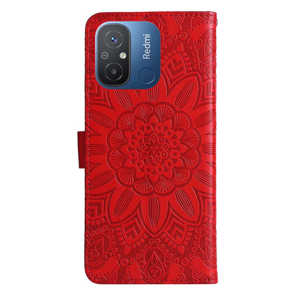 For Xiaomi Redmi 12C 4G / 11A 4G Cell Phone Case Sunflower Imprinted Wallet Stand Phone Leather Cover with Strap