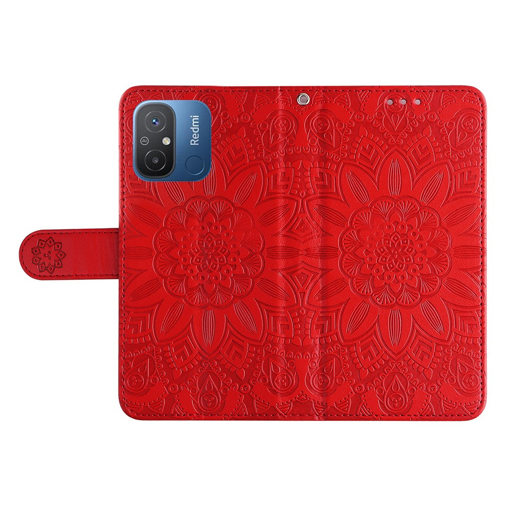 For Xiaomi Redmi 12C 4G / 11A 4G Cell Phone Case Sunflower Imprinted Wallet Stand Phone Leather Cover with Strap