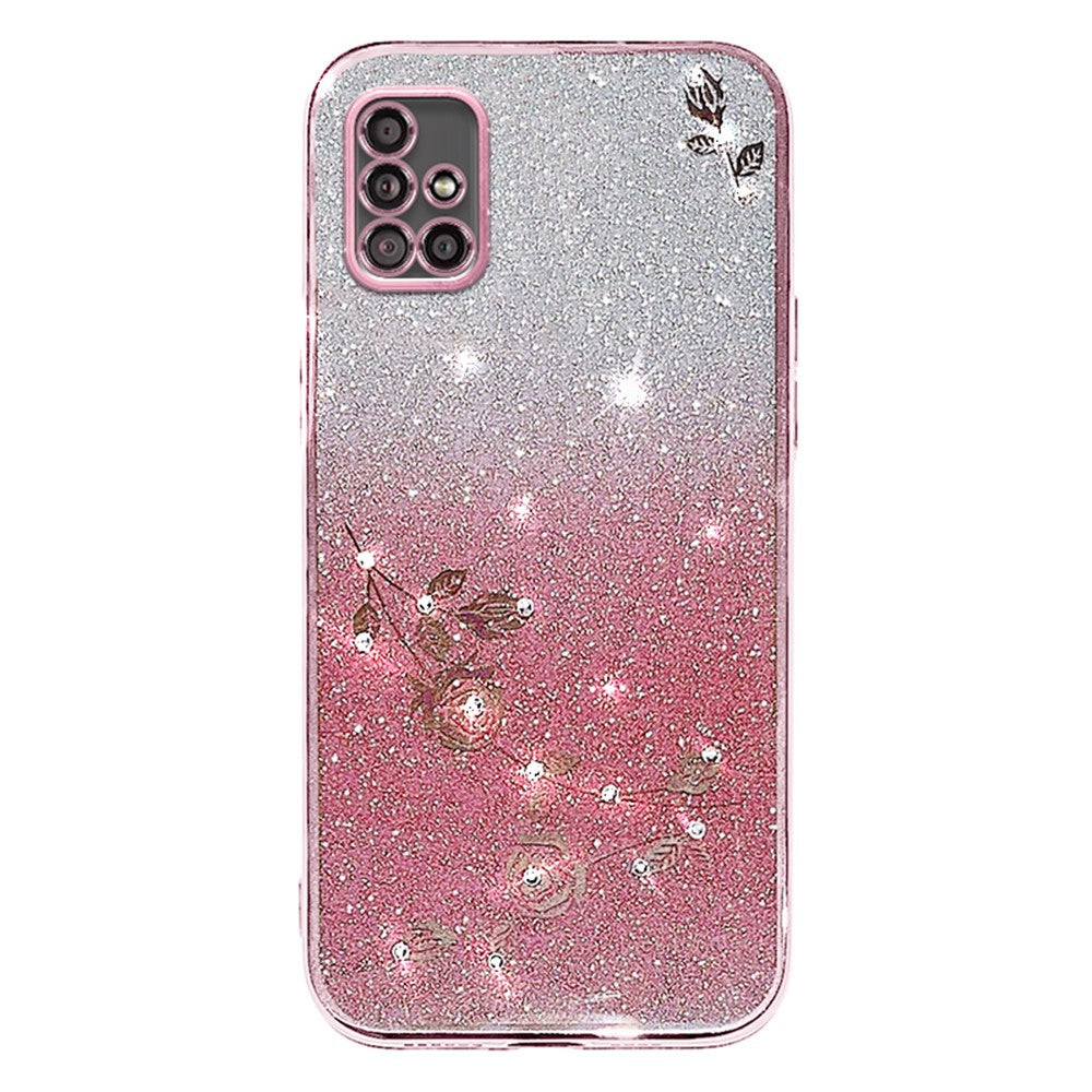 Galaxy A51 5G Glitzerhülle – Blüten-Design mit Strass, Farbverlauf & flexibler Schutz