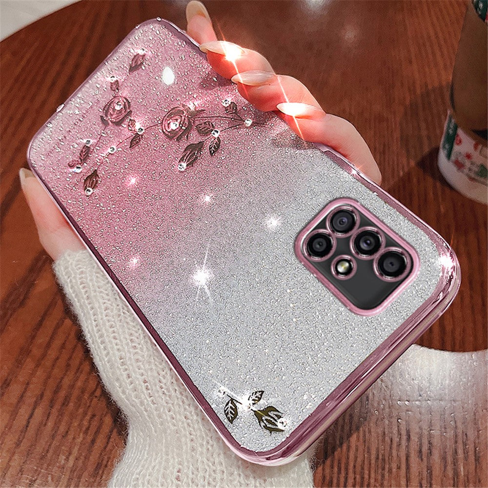 Galaxy A51 5G Glitzerhülle – Blüten-Design mit Strass, Farbverlauf & flexibler Schutz