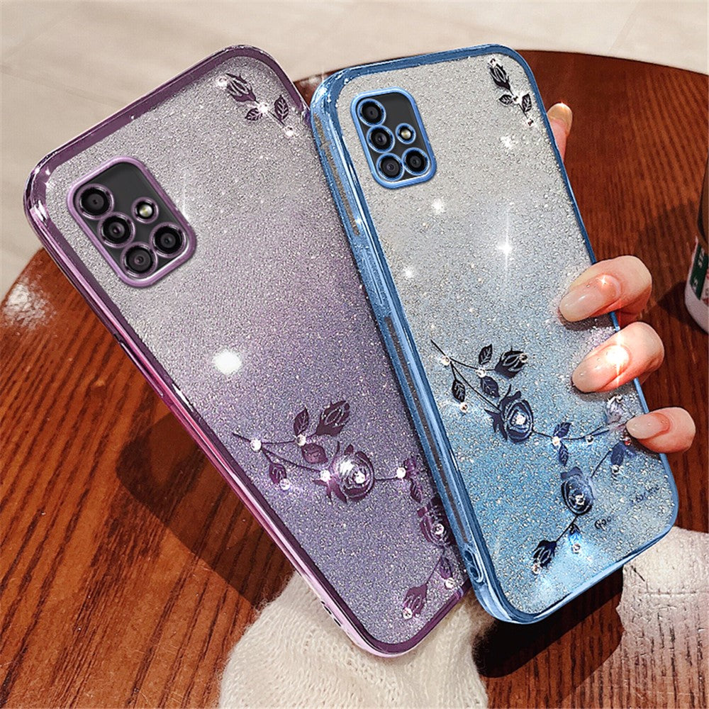 Galaxy A51 5G Glitzerhülle – Blüten-Design mit Strass, Farbverlauf & flexibler Schutz