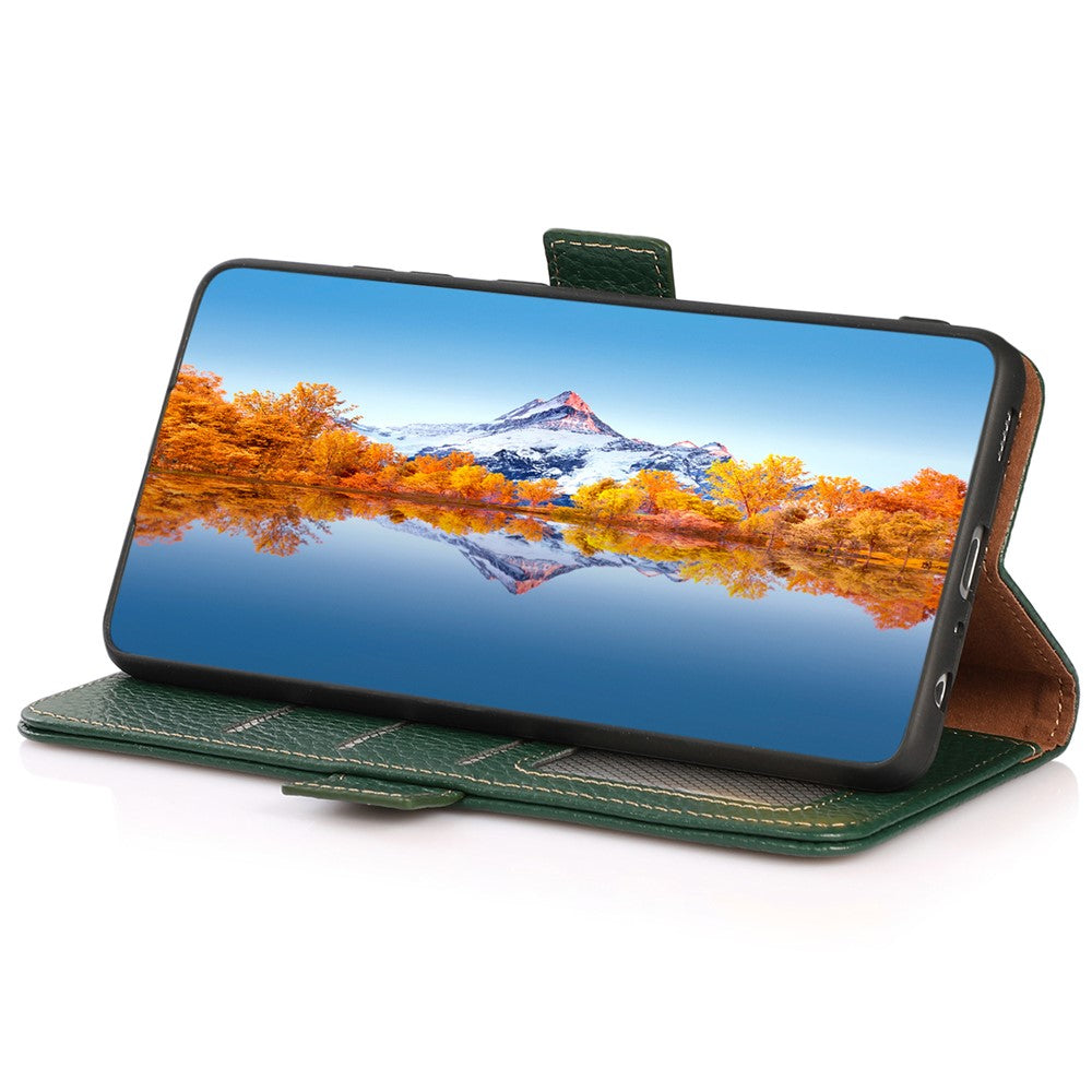 KHAZNEH For Xiaomi Redmi Note 12 4G Genuine Leather Case  RFID Blocking Stand Wallet Phone Cover
