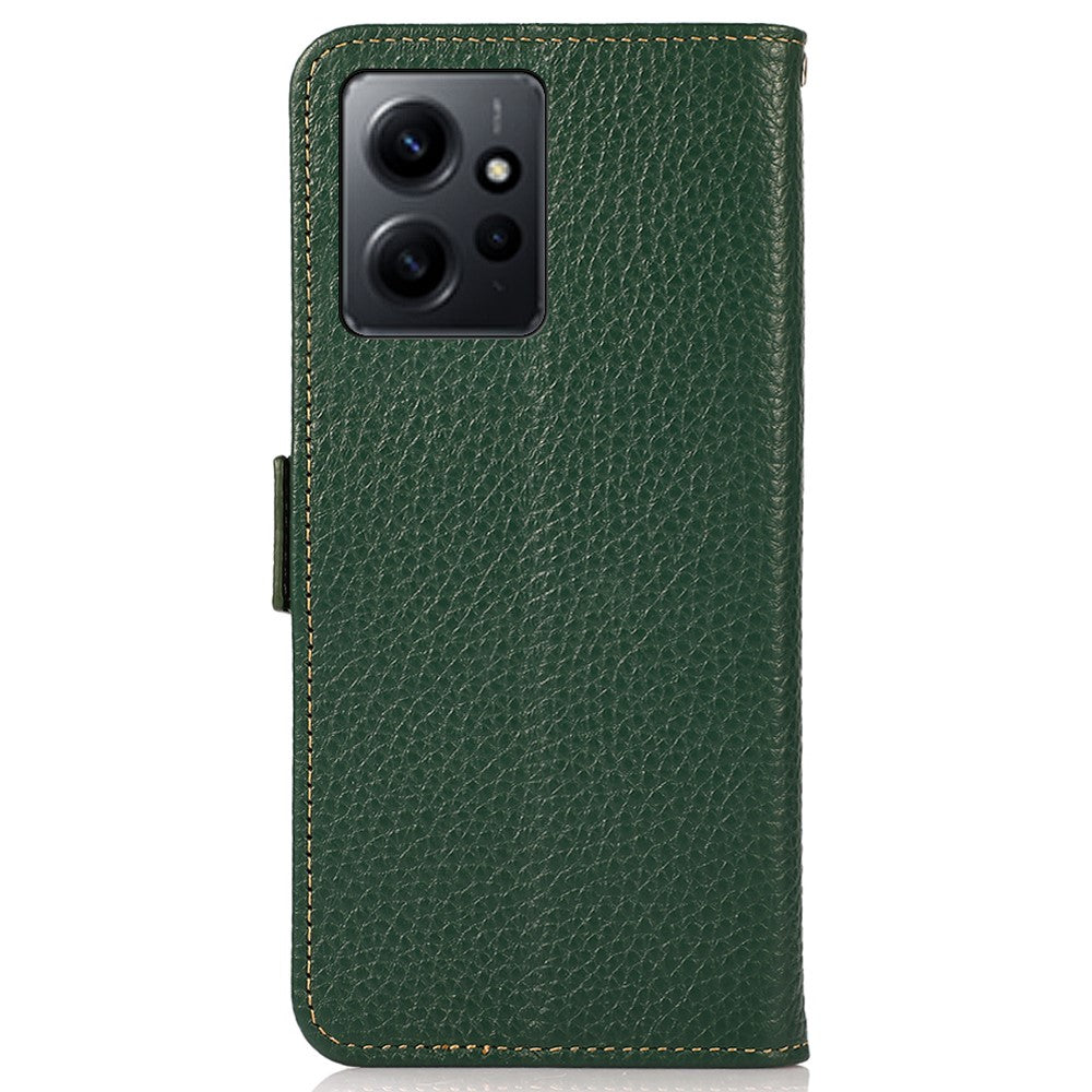 KHAZNEH For Xiaomi Redmi Note 12 4G Genuine Leather Case  RFID Blocking Stand Wallet Phone Cover