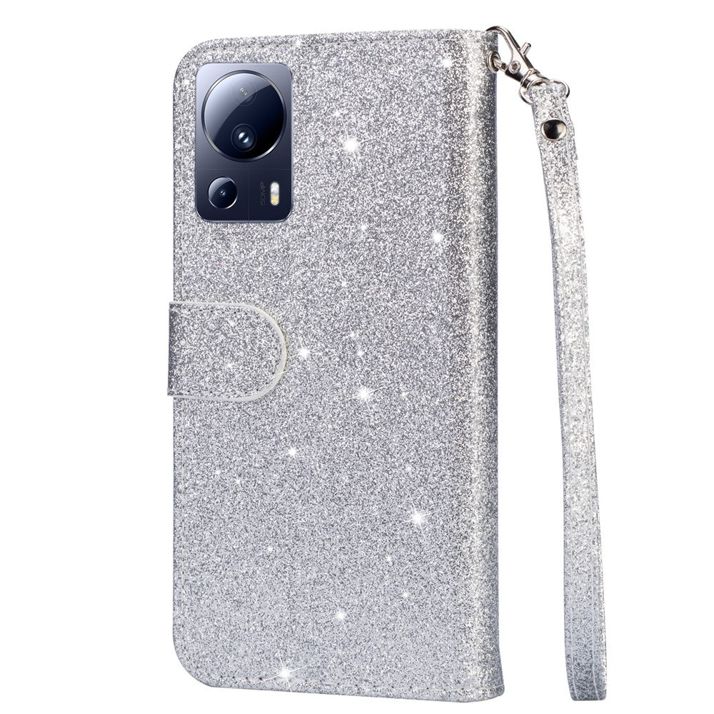 For Xiaomi 13 Lite / Civi 2 5G Glittery Leather Phone Stand Case Zippered Wallet Phone Cover