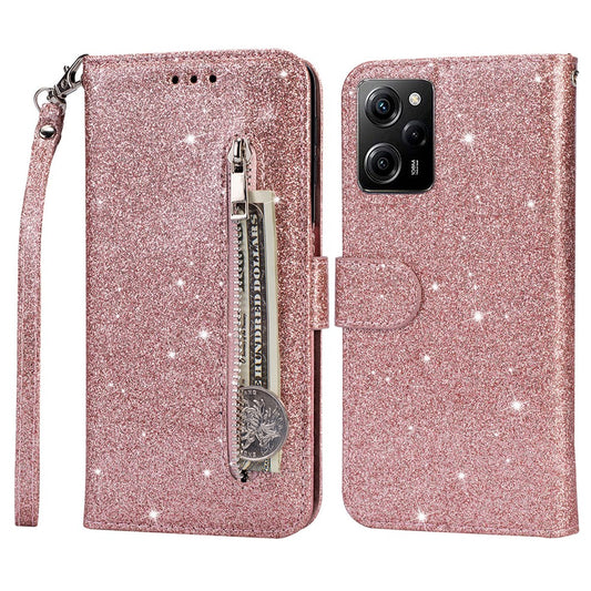For Xiaomi Poco X5 Pro 5G / Redmi Note 12 Pro Speed 5G / Note 12 Pro 5G Glittery Phone Case PU Leather Zippered Wallet Cover