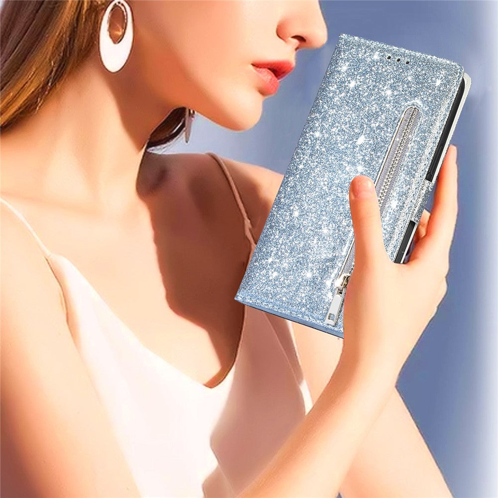 For Xiaomi Poco X5 Pro 5G / Redmi Note 12 Pro Speed 5G / Note 12 Pro 5G Glittery Phone Case PU Leather Zippered Wallet Cover